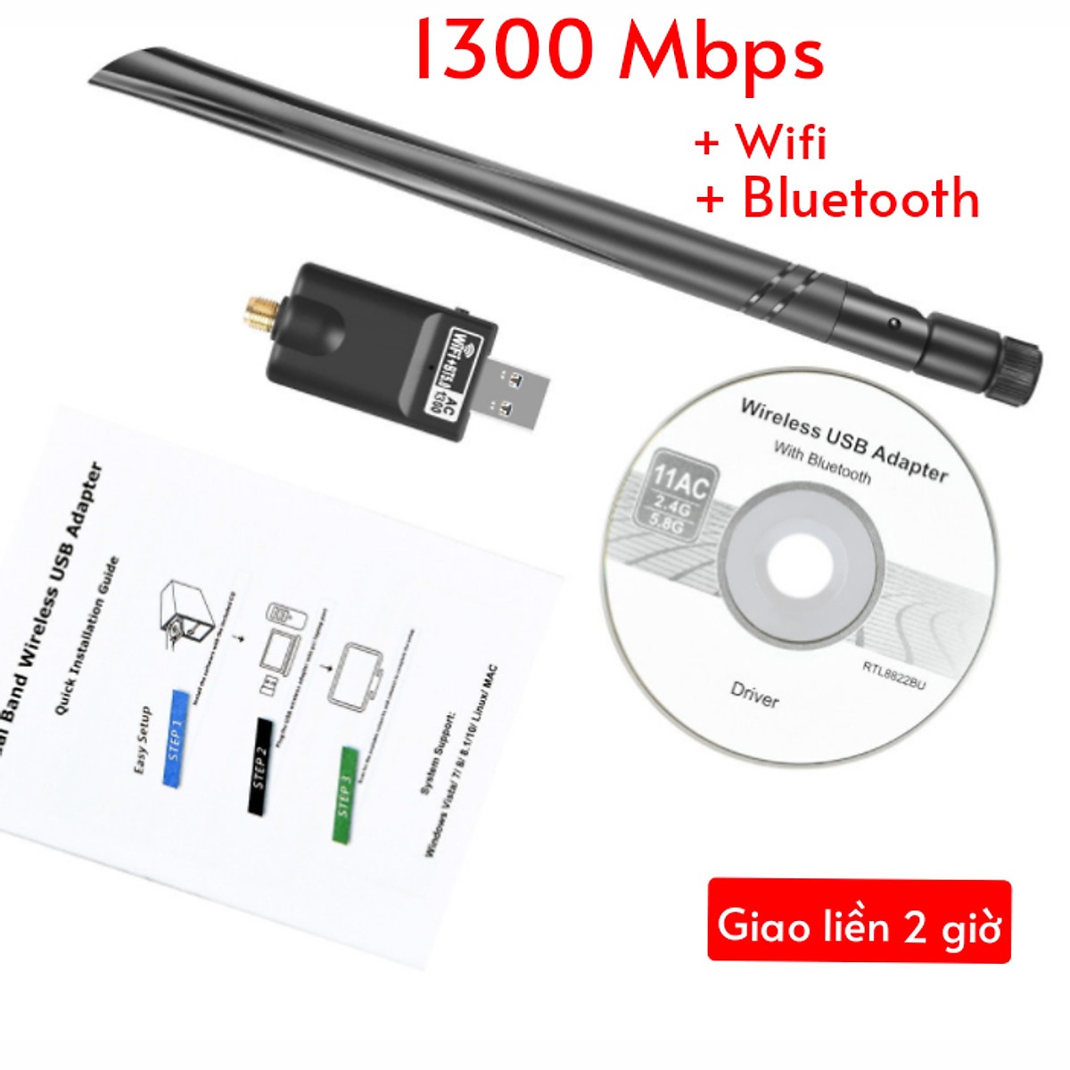 USB WiFi + BLUETOOTH 600Mbps 5G , đầu thu wifi cho pc laptop card mạng