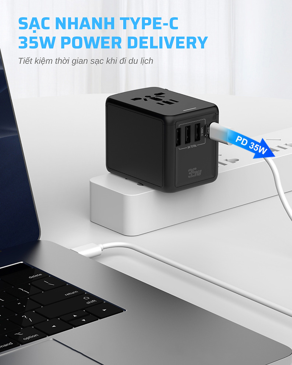 Ổ Cắm Điện Đa Năng Du Lịch Quốc Tế Tamayoko 5 Cổng Type-C & USB Cắm Tải 2000W