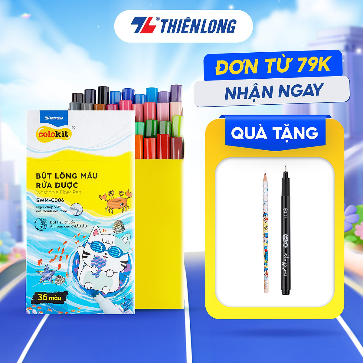 Combo Bút lông màu Fiber Pen Thiên Long Colokit 40/56/76 màu rửa được an toàn sử dụng tô màu, vẽ tranh, calligraphy