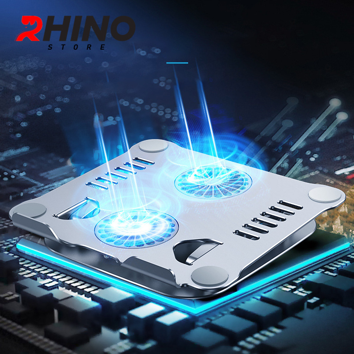 Kệ đỡ Laptop 2 quạt tản nhiệt Rhino KL202, giá đỡ máy tính nhôm cao cấp, gấp gọn - Hàng chính hãng