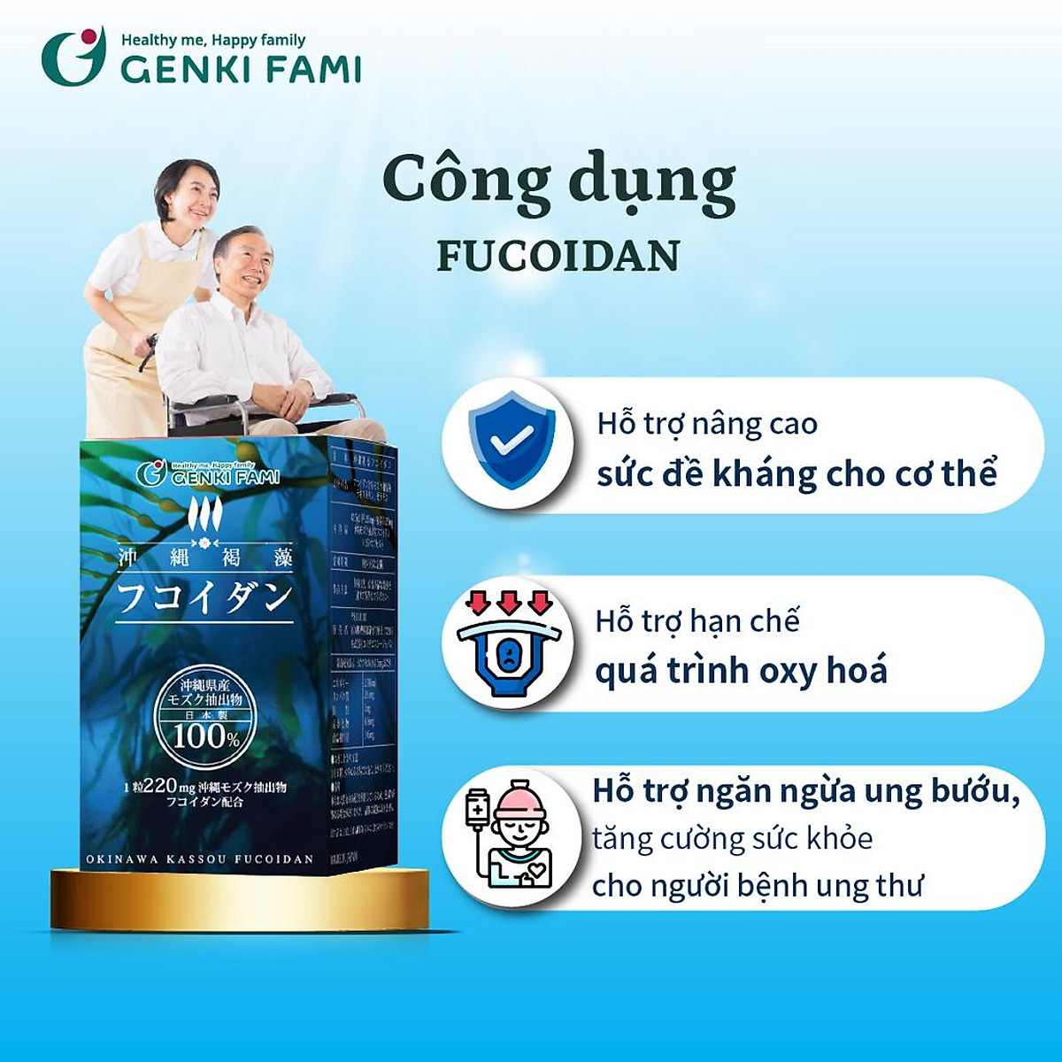 Fucoidan Genki Fami Nhật Bản, Tăng Cường Đề Kháng, Miễn Dịch, Hỗ Trợ Ngăn Ngừa Ung Bướu Hộp 150 viên