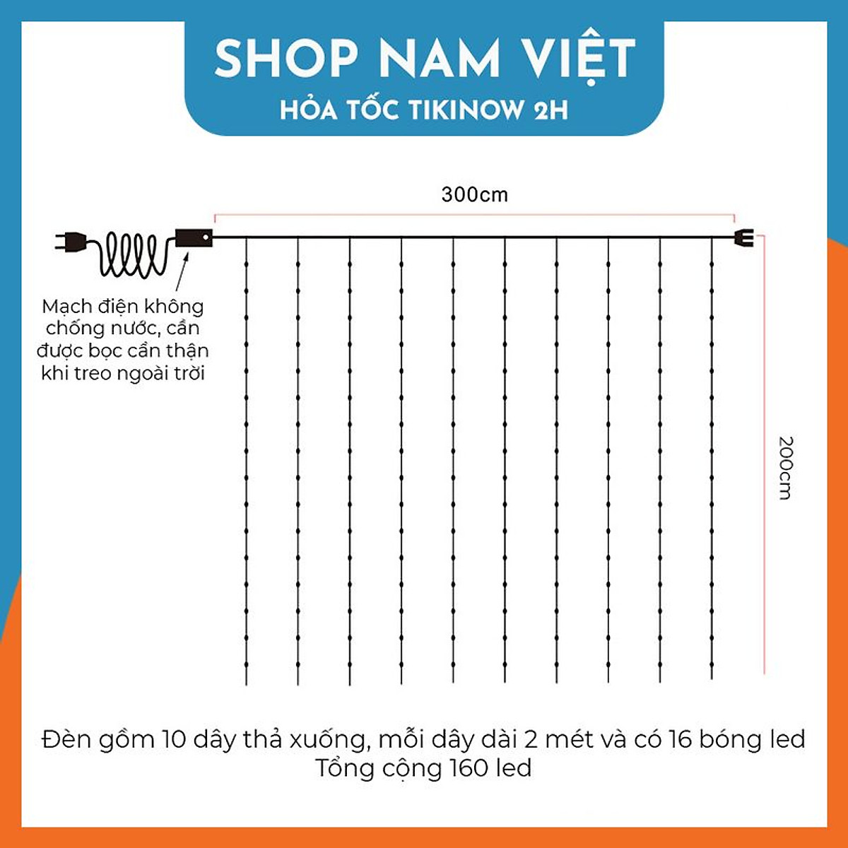 Dây Led Rèm Hạt Gạo Chống Nước, Hiệu Ứng Thác Nước, Trang Trí Ngoài Trời