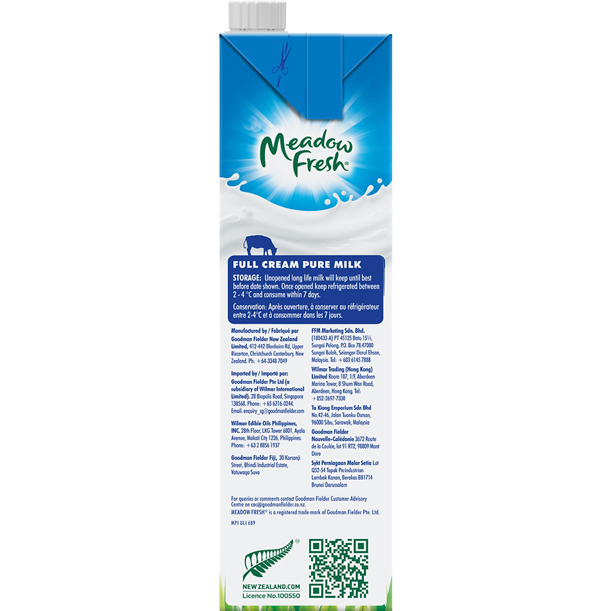 Thùng 12 hộp Sữa tươi tiệt trùng nguyên kem Meadow Fresh 1L hàng New Zealand