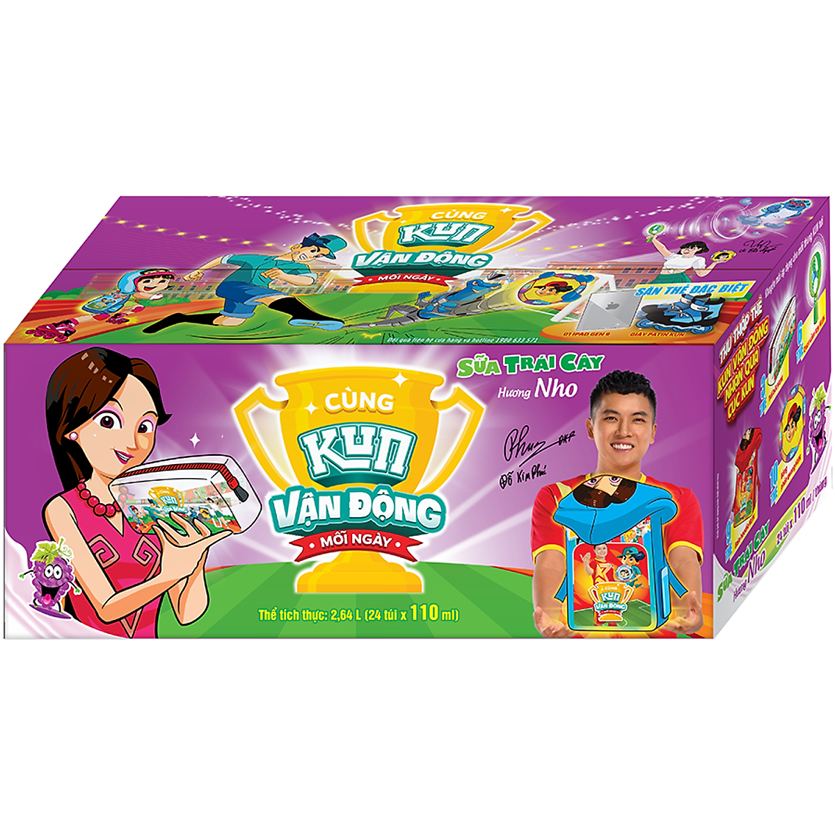 Thùng 24 Túi Sữa Trái Cây Hương Nho KUN 110ml/túi
