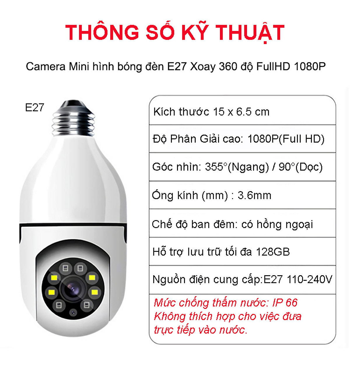 Camera Yoosee bóng đèn thế hệ mới 3.0MP - xoay 360 độ, xem đêm có màu, mẫu mới 2022 - Hàng Nhập Khẩu
