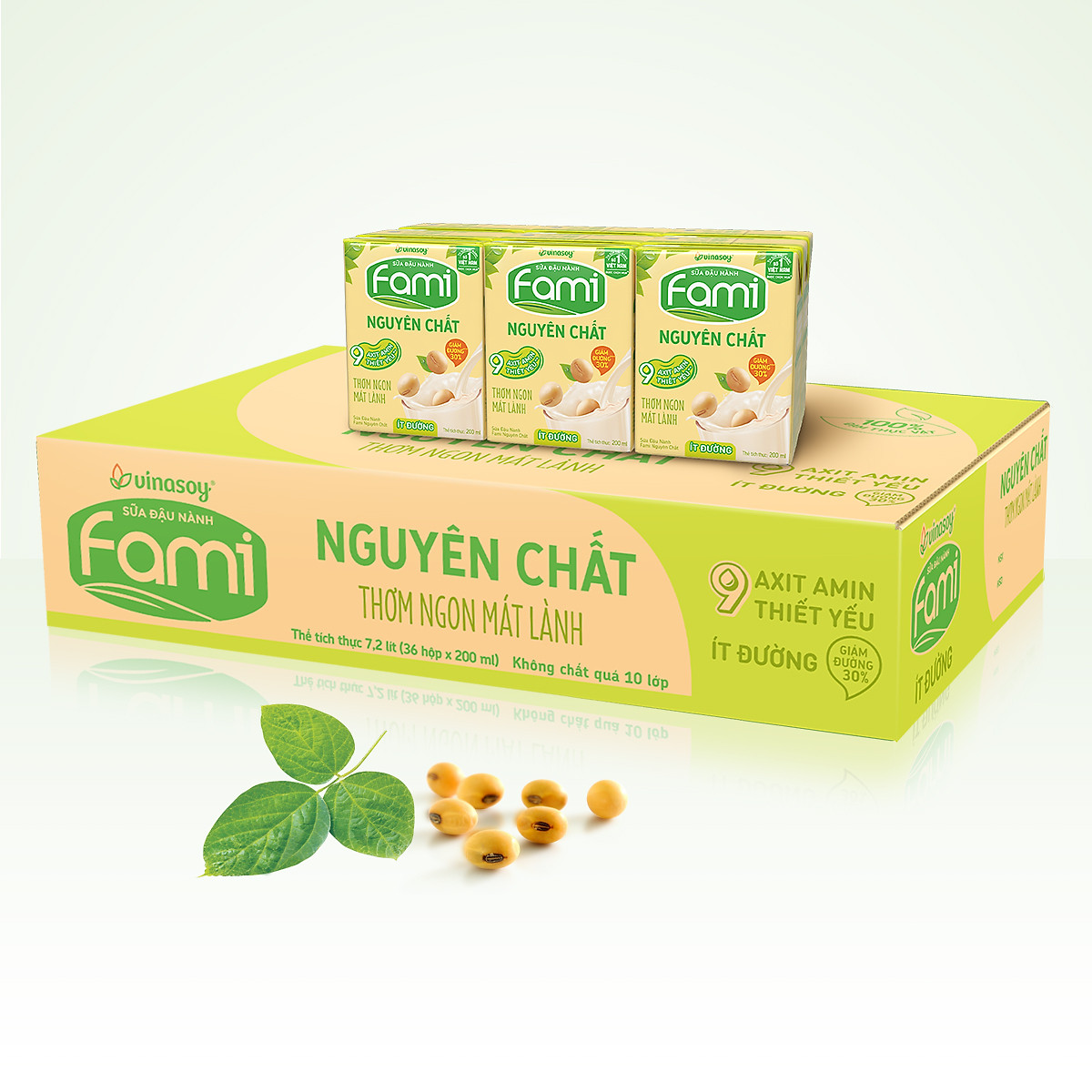 Thùng Sữa đậu nành Fami Nguyên Chất ít đường (200ml x 36 Hộp)