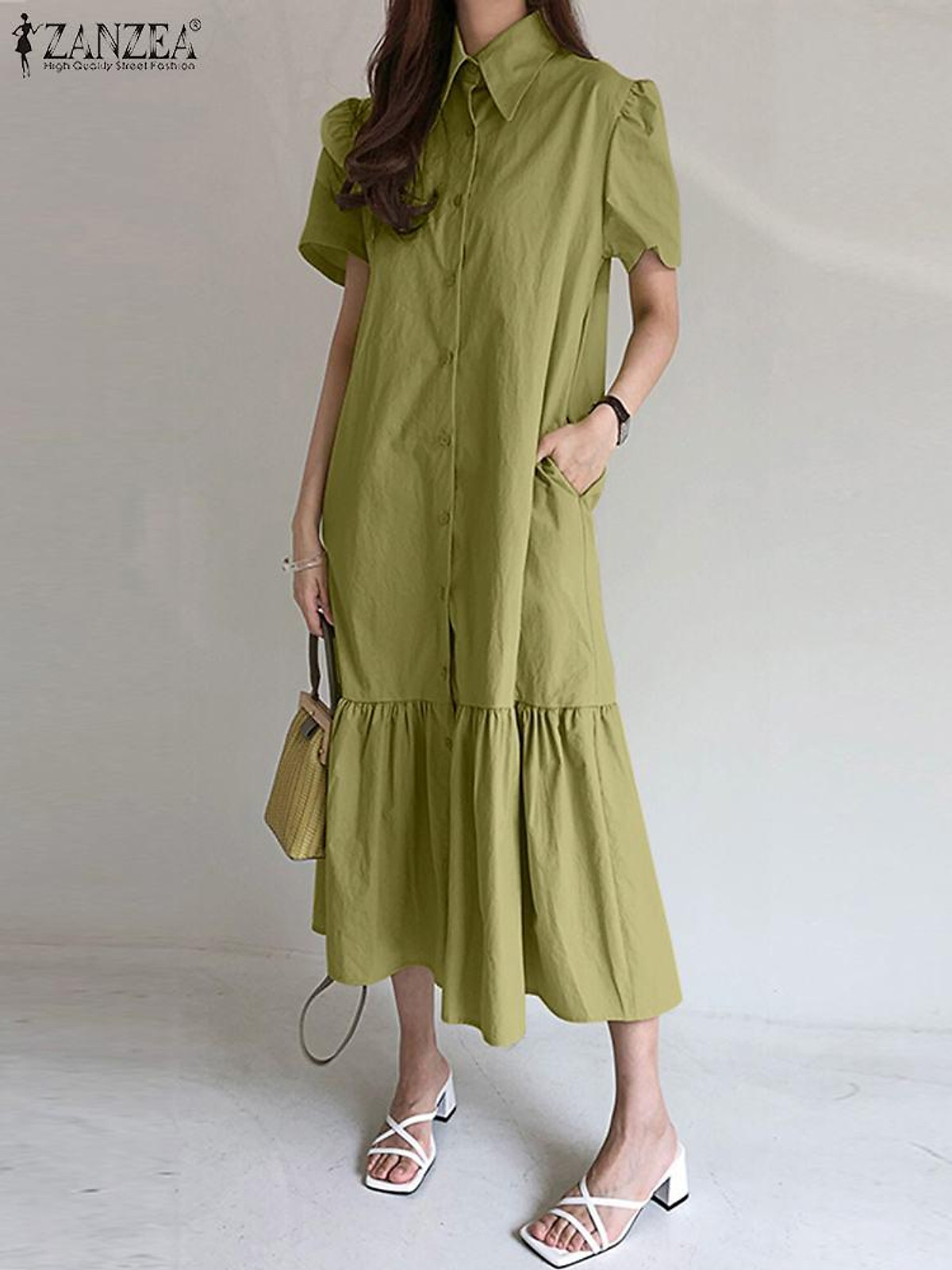 Sang Trọng Xù Tay Ngắn Mùa Hè Thời Trang Có Niên Đại Vestidos ZANZEA Nữ Đầm Sang Trọng Xù Tay Ngắn Mùa Hè Thời Trang Có Niên Đại Vestidos ZANZEA Nữ Đầm