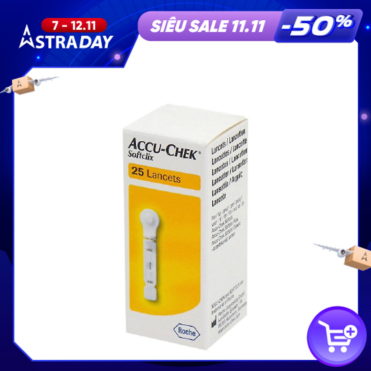 Hộp 25 Kim dẹt chích máu tiểu đường Accu-Chek Softclix đo đường huyết cho máy Accu-Chek active, instant