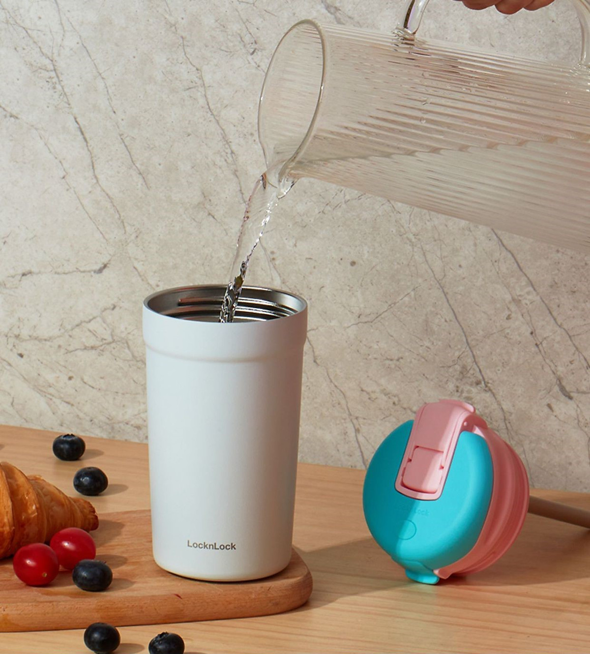 Bình giữ nhiệt LocknLock 320ml LHC4290YRED thép 316L, Hàng chính hãng, nắp bật hai chiều, có ống hút - JoyMall