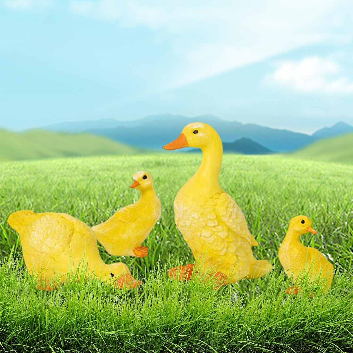 4Pcs Cute Duck Statues Fairy Garden Pond Figurines Decorations ...