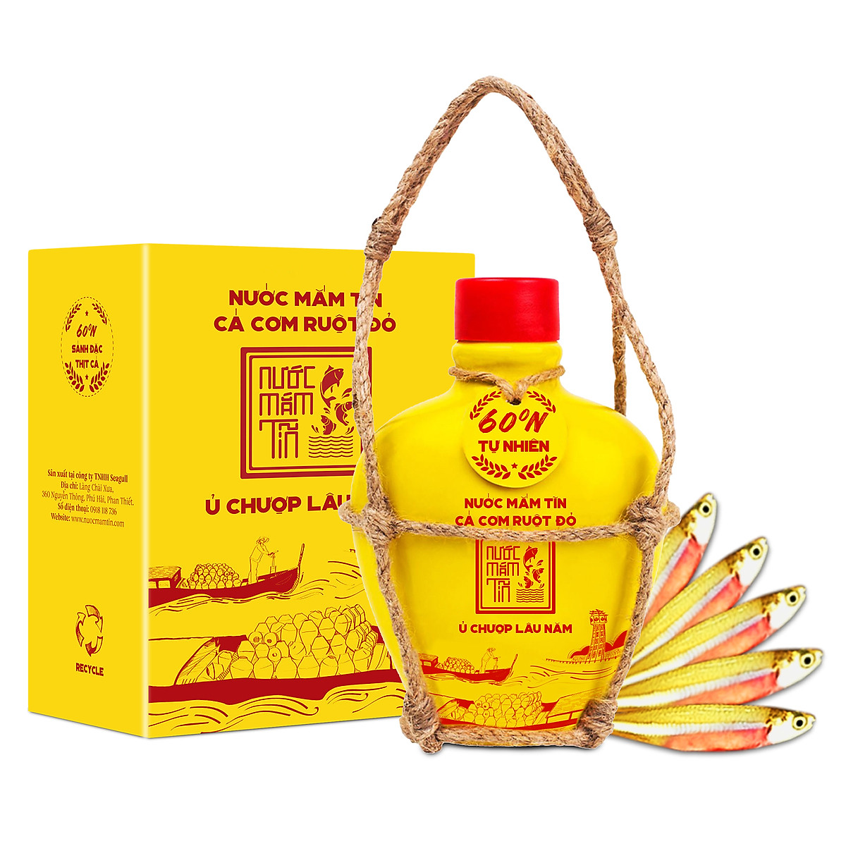 Đặc Sản Phan Thiết - [Combo 02 Bình Gốm 60 Đạm] Nước Mắm Tĩn Cá Cơm Ruột Đỏ Độ Đạm 60N 250Ml Rin Nguyên Chất Không Chất Bảo Quản
