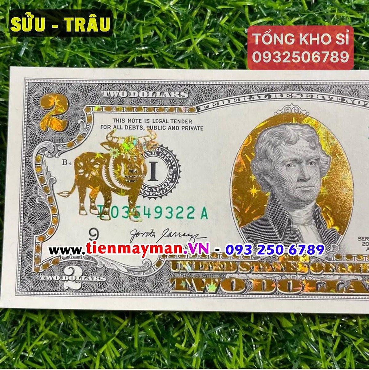 CÒN HÀNG] [TUỔI TRÂU] Tờ 2 Đô Mạ Vàng 12 Con Giáp 3D may mắn lì