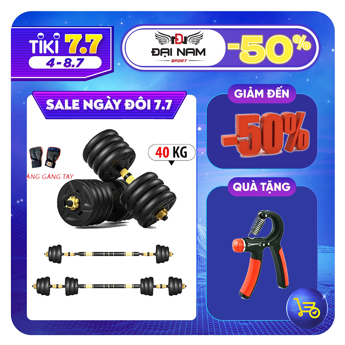 Bộ Tạ Tay Đa Năng Điều Chỉnh 40kg Thiết Kế Mới Chính Hãng Đại Nam Sport + Tặng Găng Tay Tập Tạ