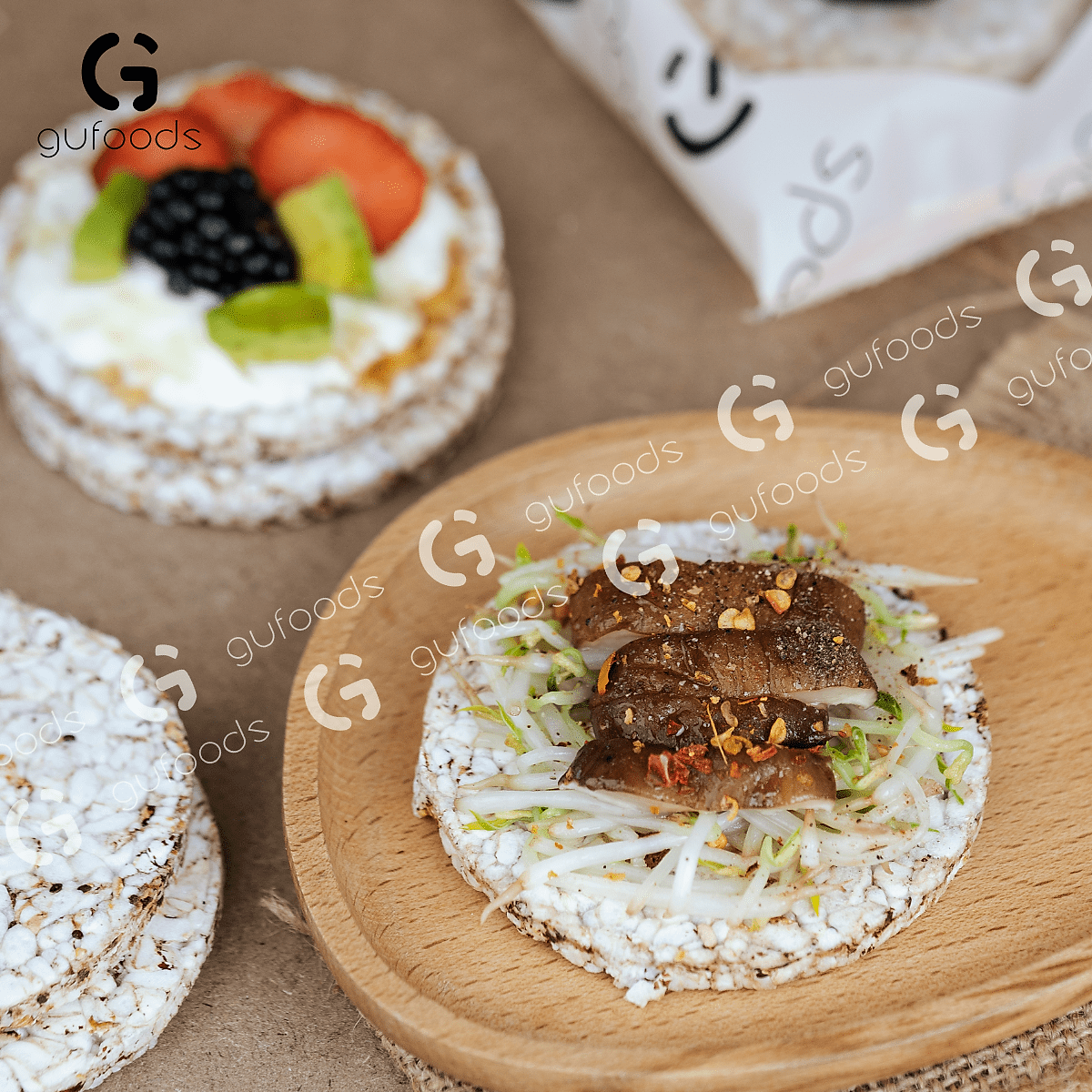 Bánh gạo lứt nguyên hạt ăn kiêng GUfoods (Gói 510g=54 bánh) - Không chiên dầu, Phù hợp Eat clean, Ăn vặt healthy, Thực dưỡng, Tập Gym, Giảm cân