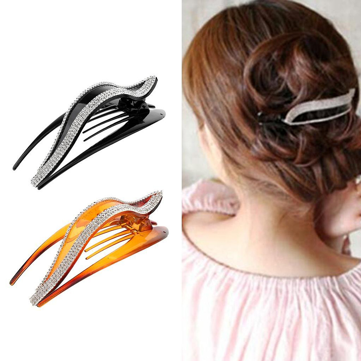 2x Women Bling Rhinestone Hair Claw Grip Clip Clamp Crystal Hair Pin Inserts 2x Women Bling Rhinestone Hair Claw Grip Clip Clamp Crystal Hair Pin Inserts