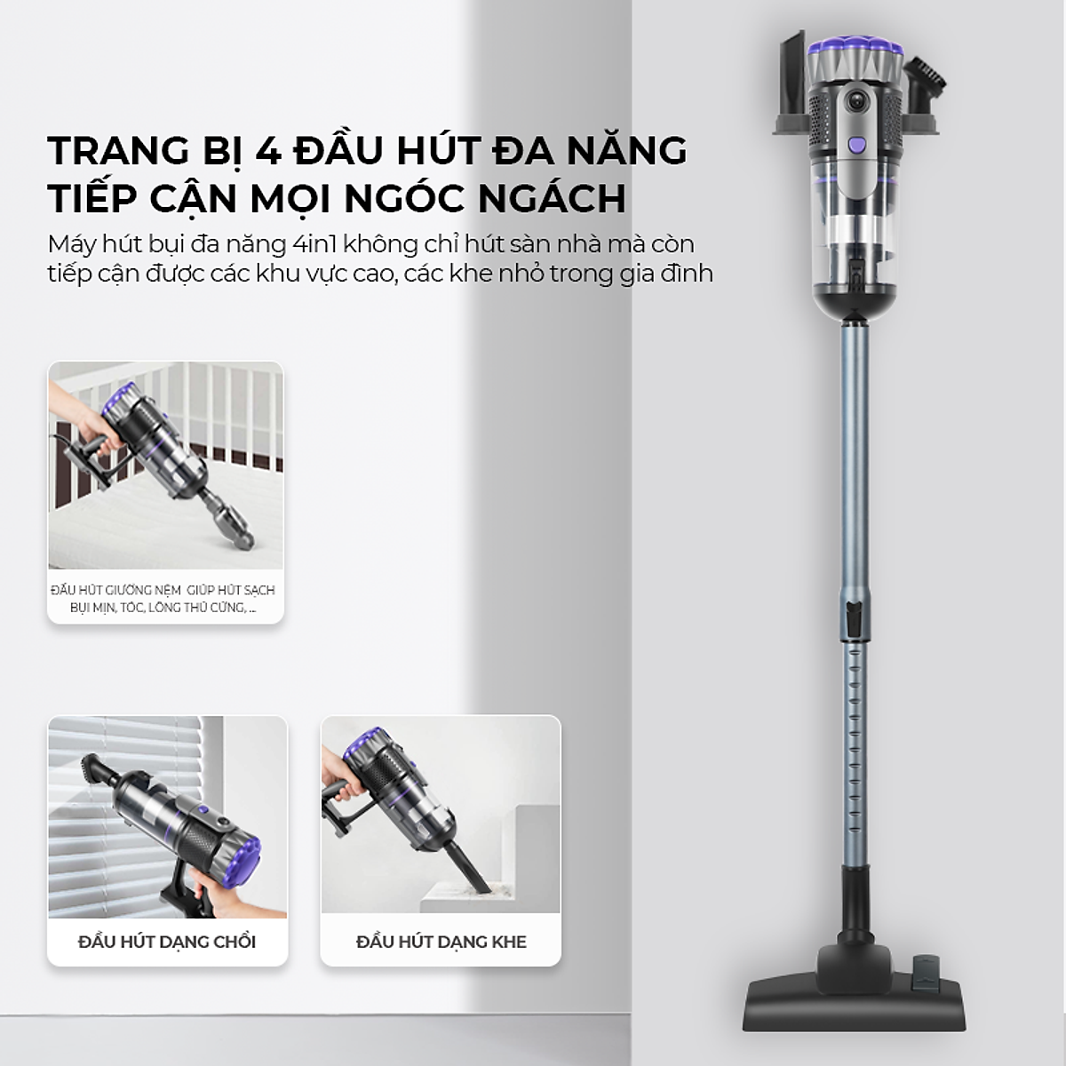 Máy hút bụi cầm tay đa năng 4in1 JETZT X12, lực hút 21000PA, hàng chính hãng
