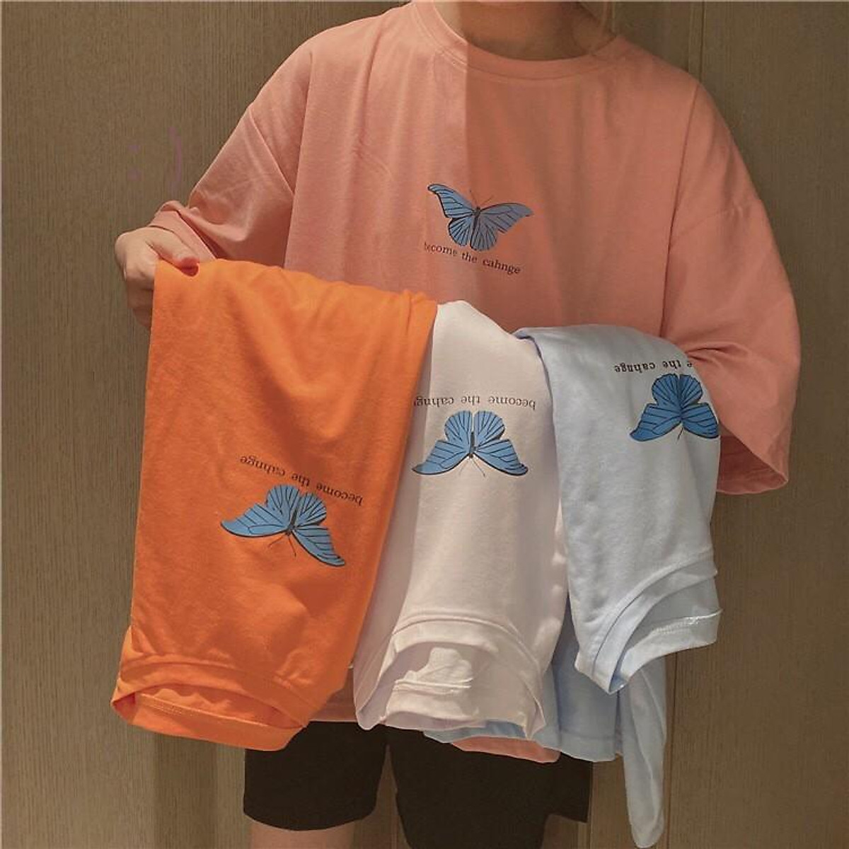 Áo thun nữ form rộng Áo phông nữ form rộng Trắng Butterflies