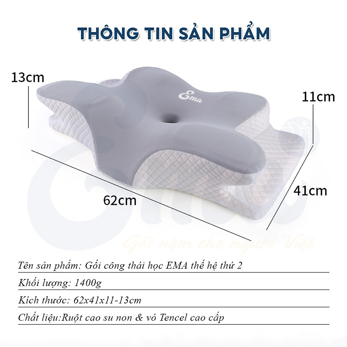 Gối công thái học EMA thế hệ thứ 2 - Chống đau cổ vai ngáy, chống ngủ ngáy, hỗ trợ ngủ nhanh