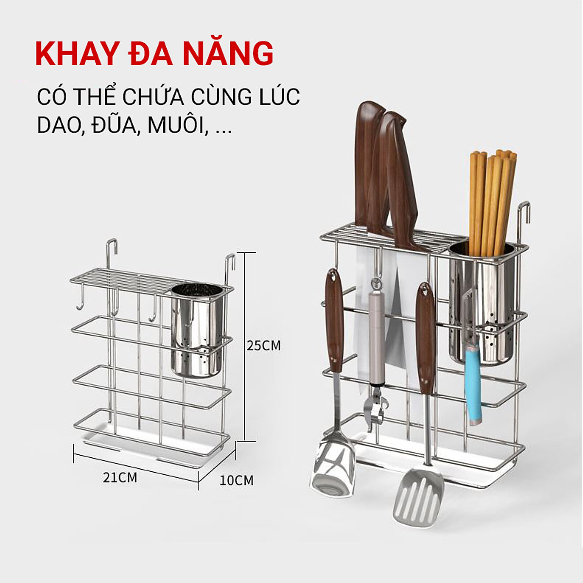 Kệ Úp Chén Bát Đĩa INOX 304 Kèm Khay Hứng Nước Giá Khô Ráo Trên Bàn Bếp