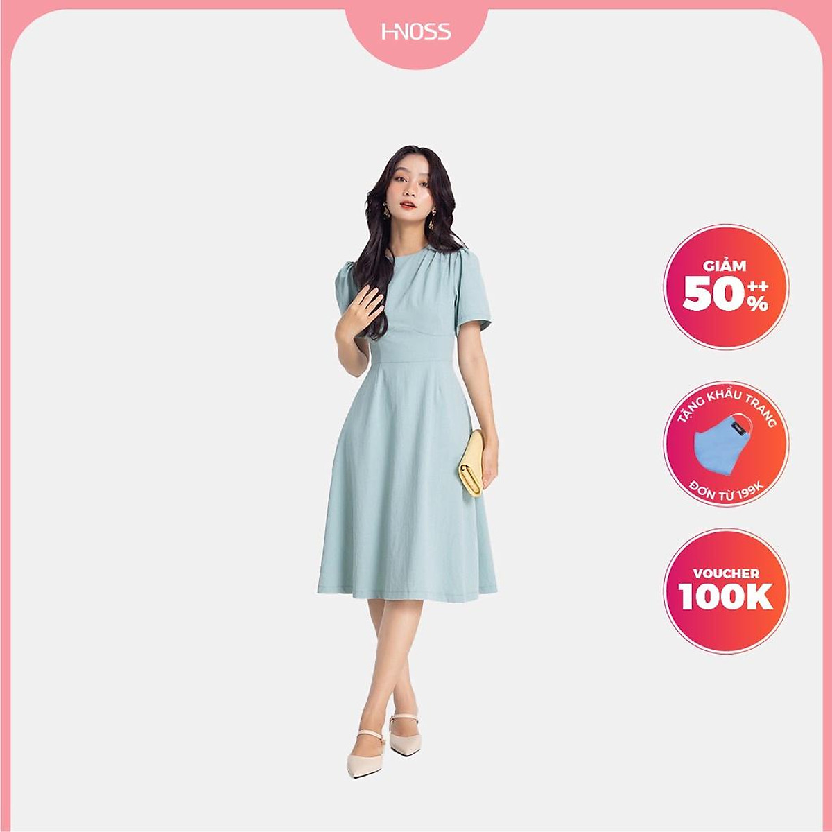 Đầm lửng nữ HNOSS kiểu tay rút HNDLU031