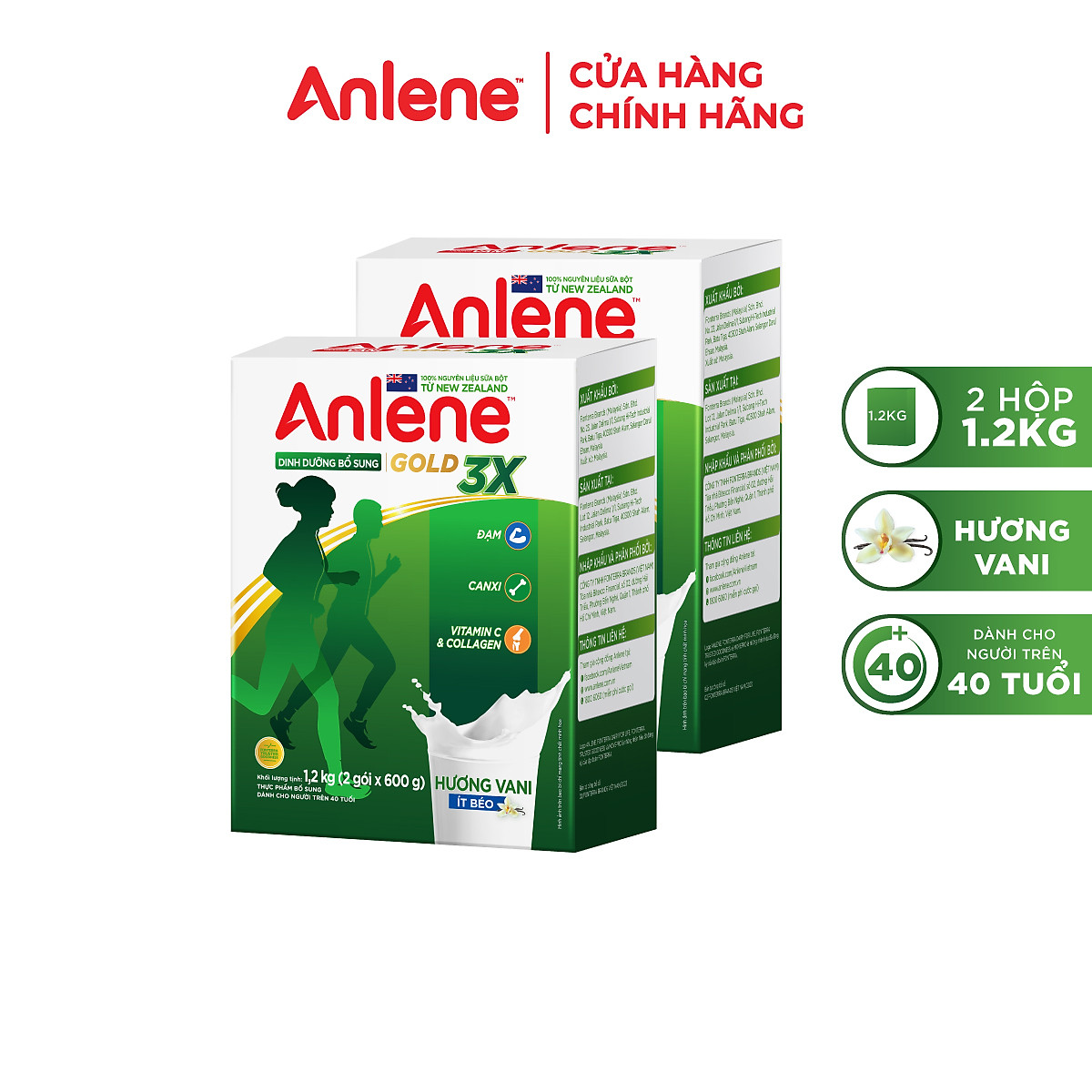Combo 2 Sữa Bột Anlene Gold Movepro 3X Hương Vanilla (Hộp Giấy 1,2kg)