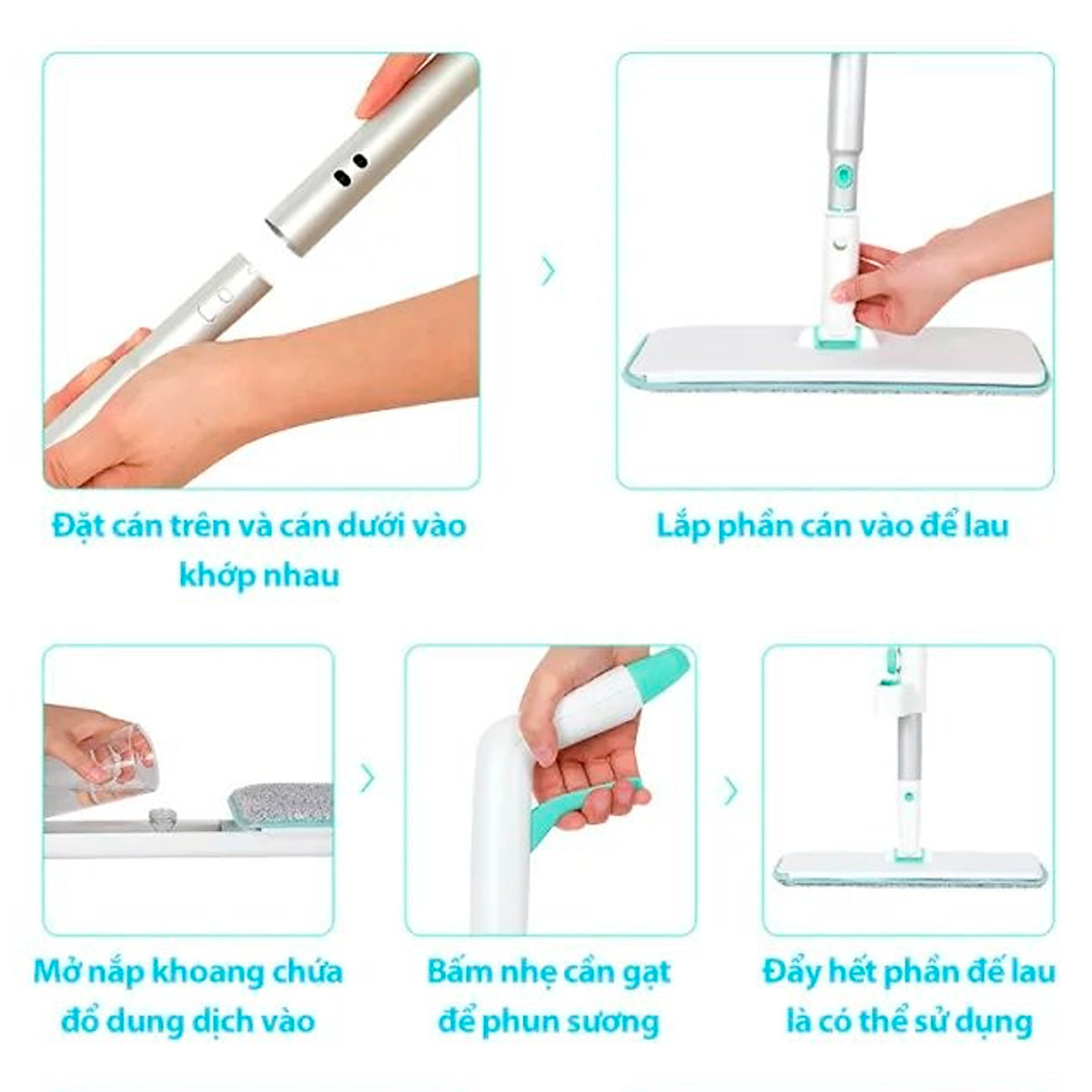 Cây Lau Nhà MyJae Sợi Microfiber Tự Vắt Phun Sương Xoay 360 Độ Thông Minh 138cm