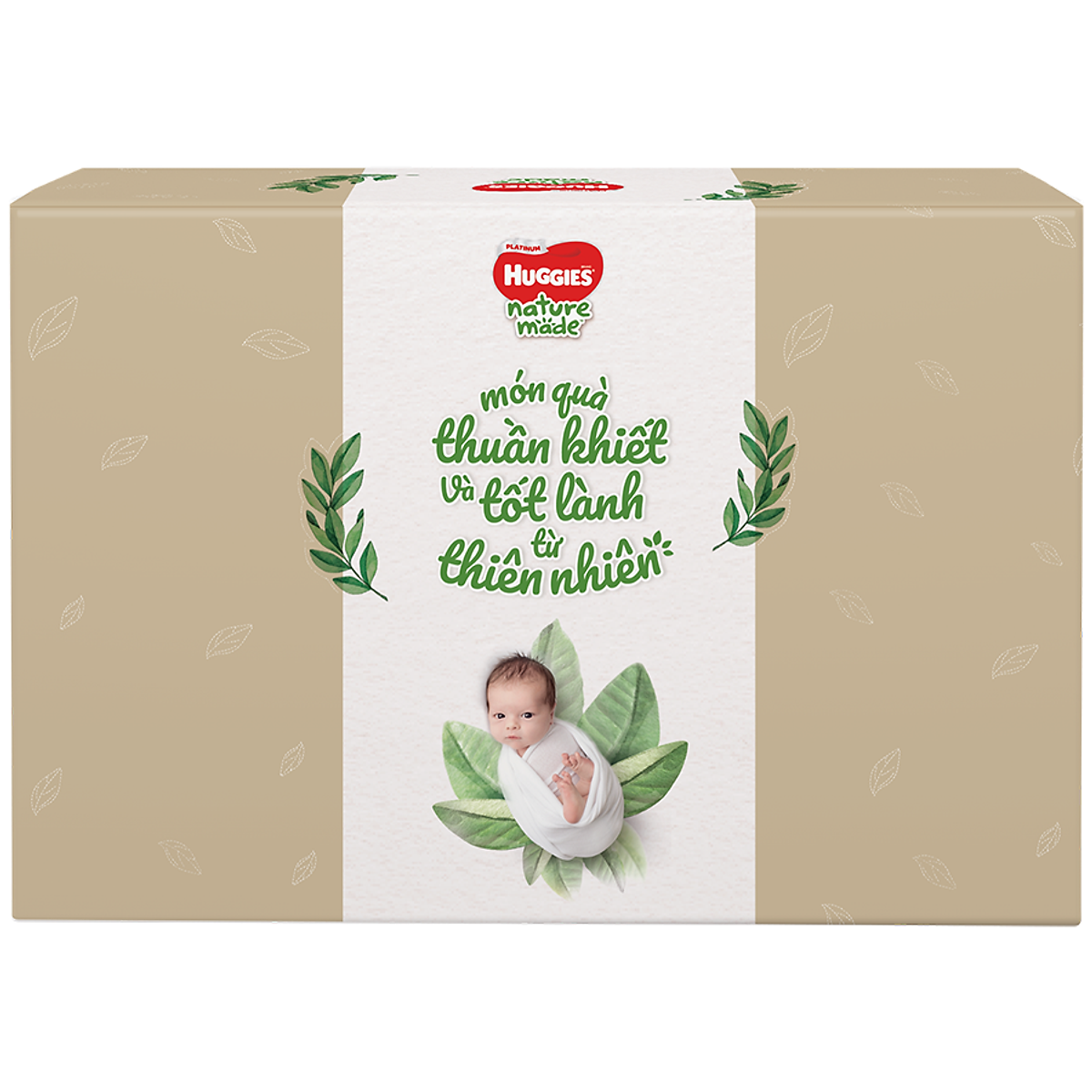 Combo sơ sinh Huggies Platinum Nature Made ( 04 miếng Tã dán Newborn & 01 Gói khăn ướt)