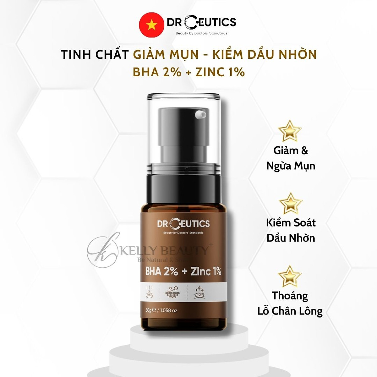 Serum Mụn DrCeutics BHA 2% + ZinC 1% - Cải Thiện và Ngừa Mụn; Thoáng Lỗ Chân Lông Kelly Beauty
