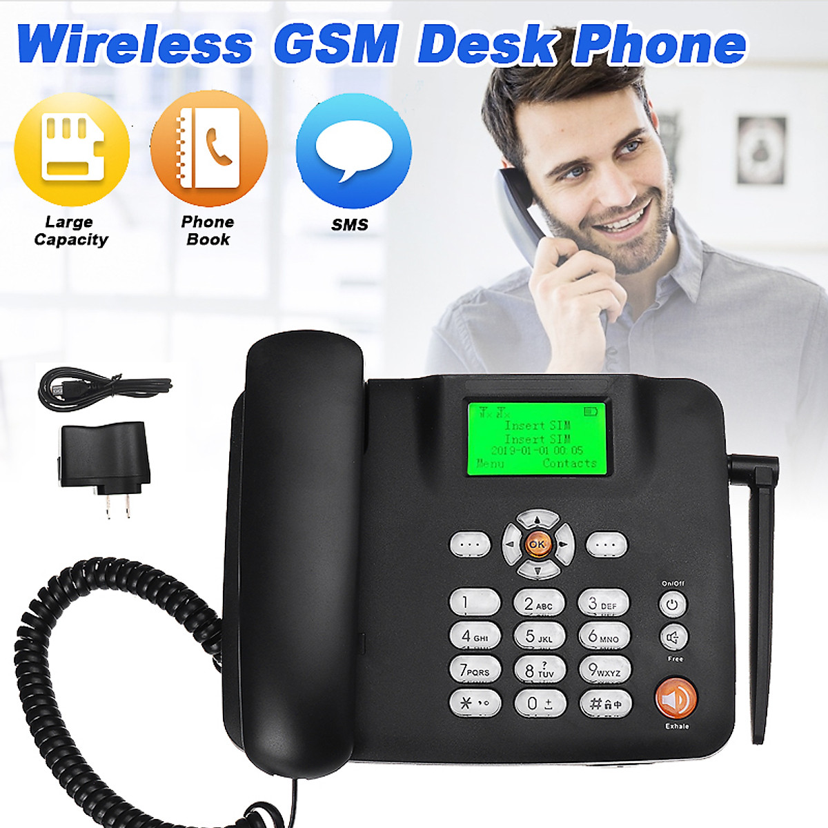Mua Fixed Wireless GSM Desk Phone Dual SIM Card Mobile Home Office Desktop