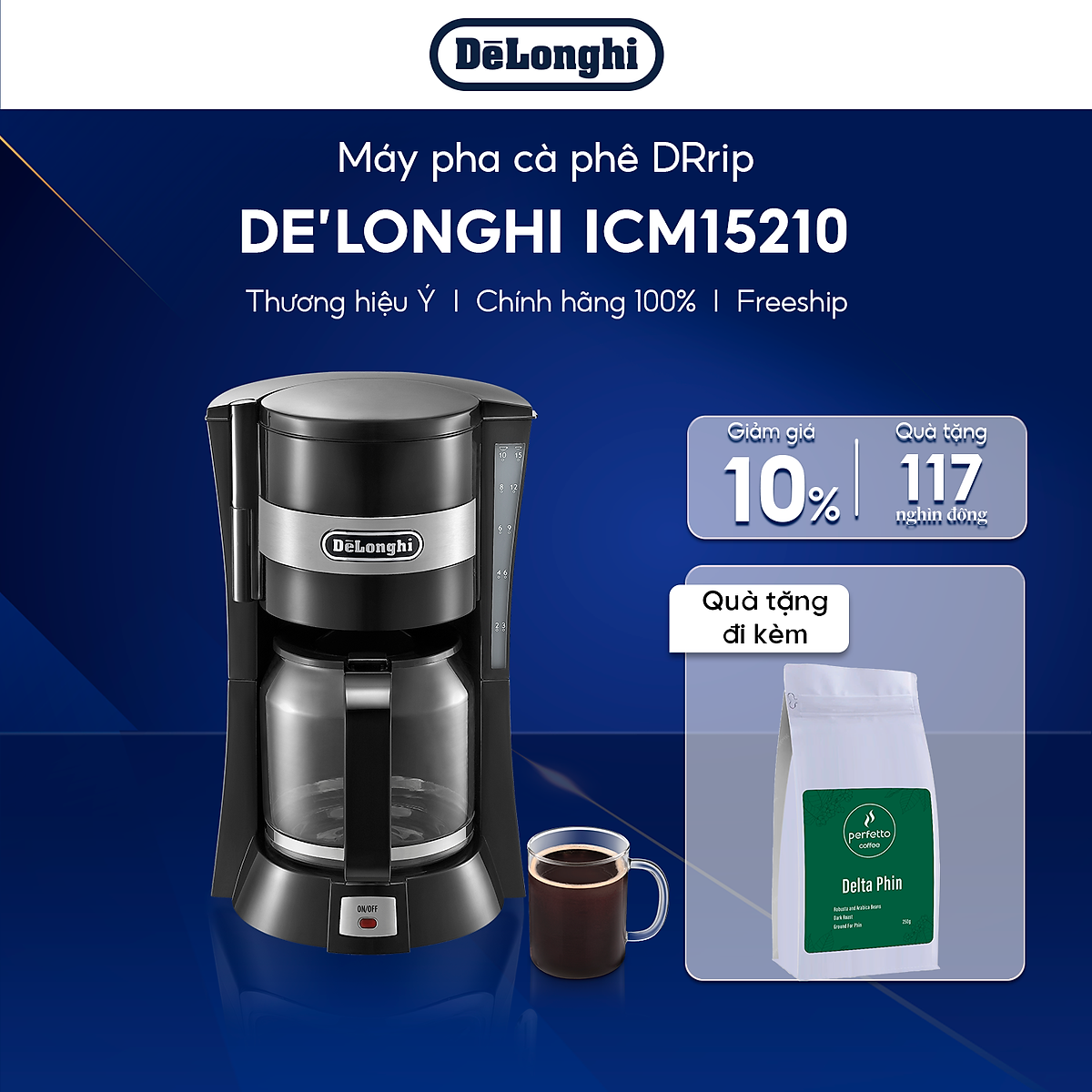 Máy pha cà phê Drip DeLonghi ICM15210.1
