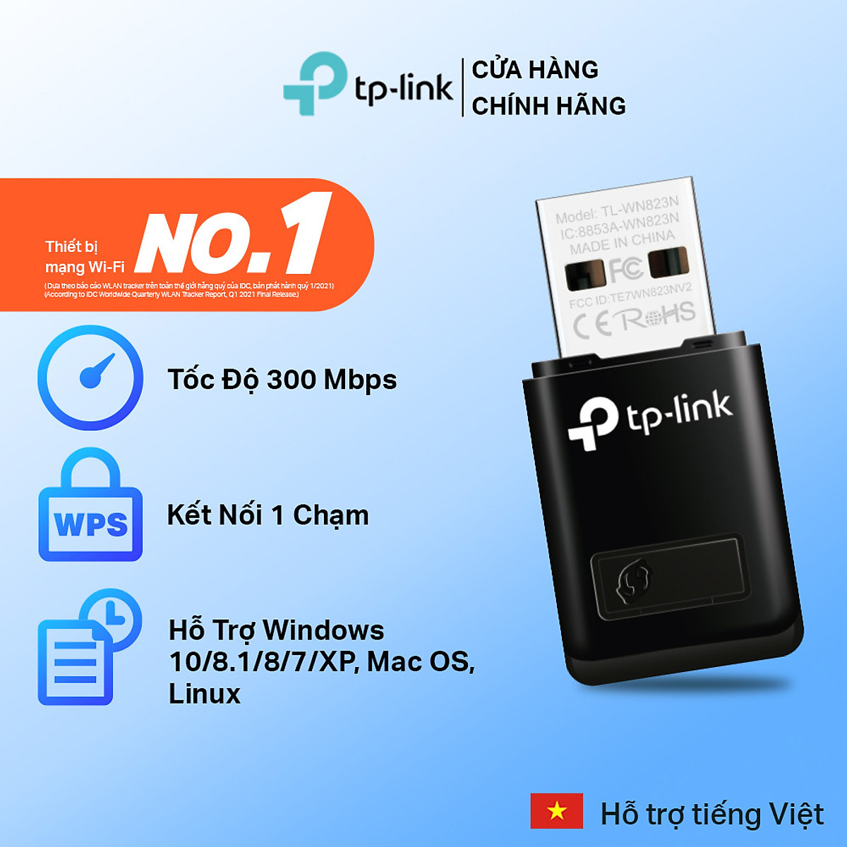 TP-Link TL-WN823N - USB Wifi chuẩn N tốc độ 300Mbps - Hàng Chính Hãng