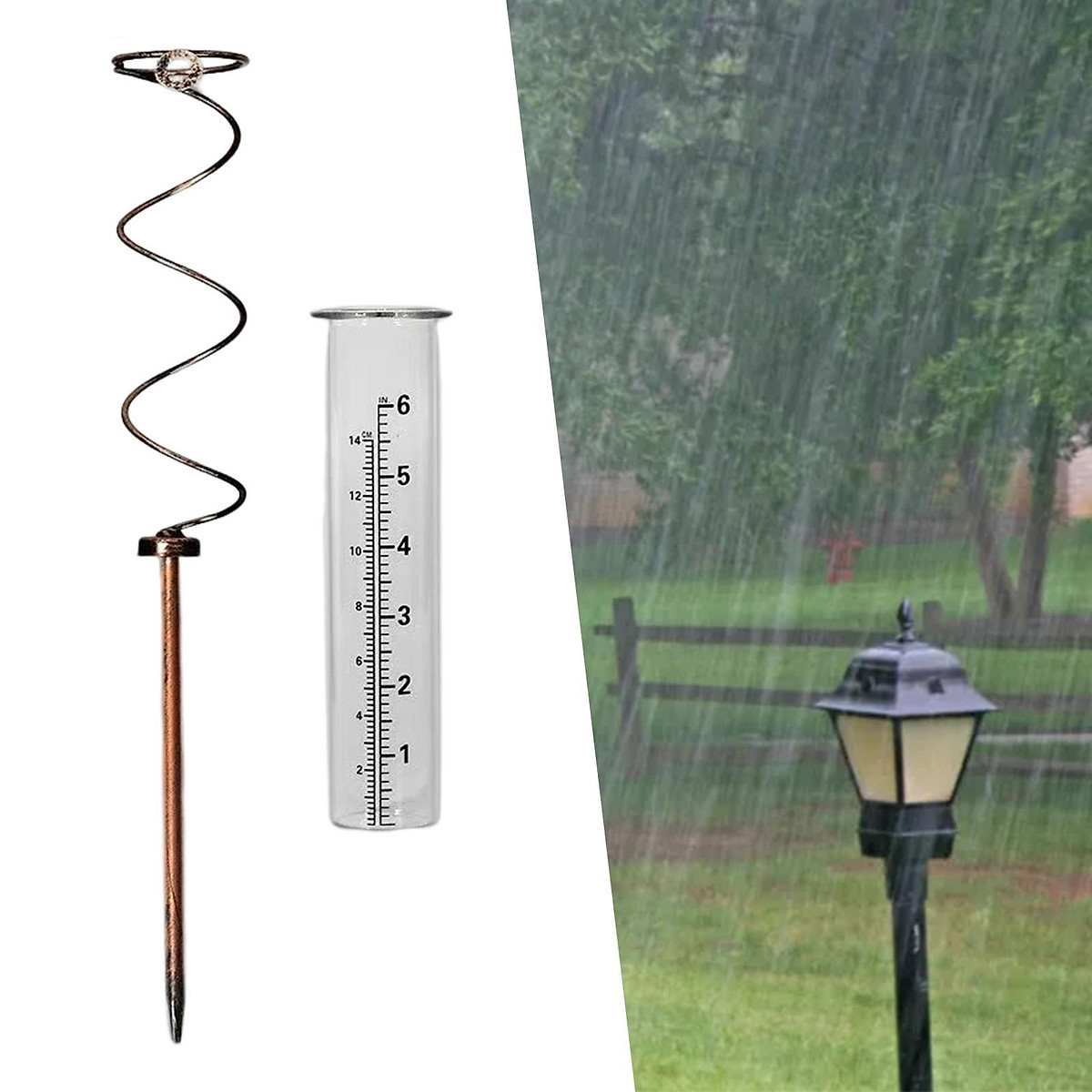 Spiral Rain Gauge with Metal Stake clear Scale for Pathway yard Ngoài
