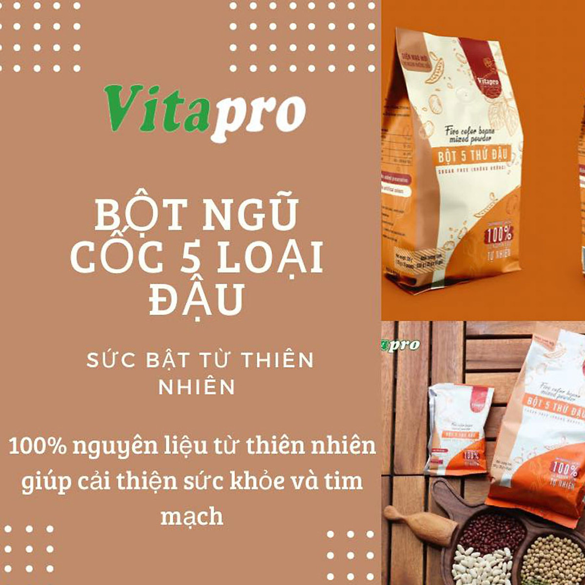 Bột Ngũ Cốc 5 Thứ Đậu Không Đường Vitapro 350gram Dinh Dưỡng, Thơm Ngon, Hỗ Trợ Thực Hiện Giảm Cân Và Bệnh Nhân Đái Tháo Đường-Hàng Chính Hãng