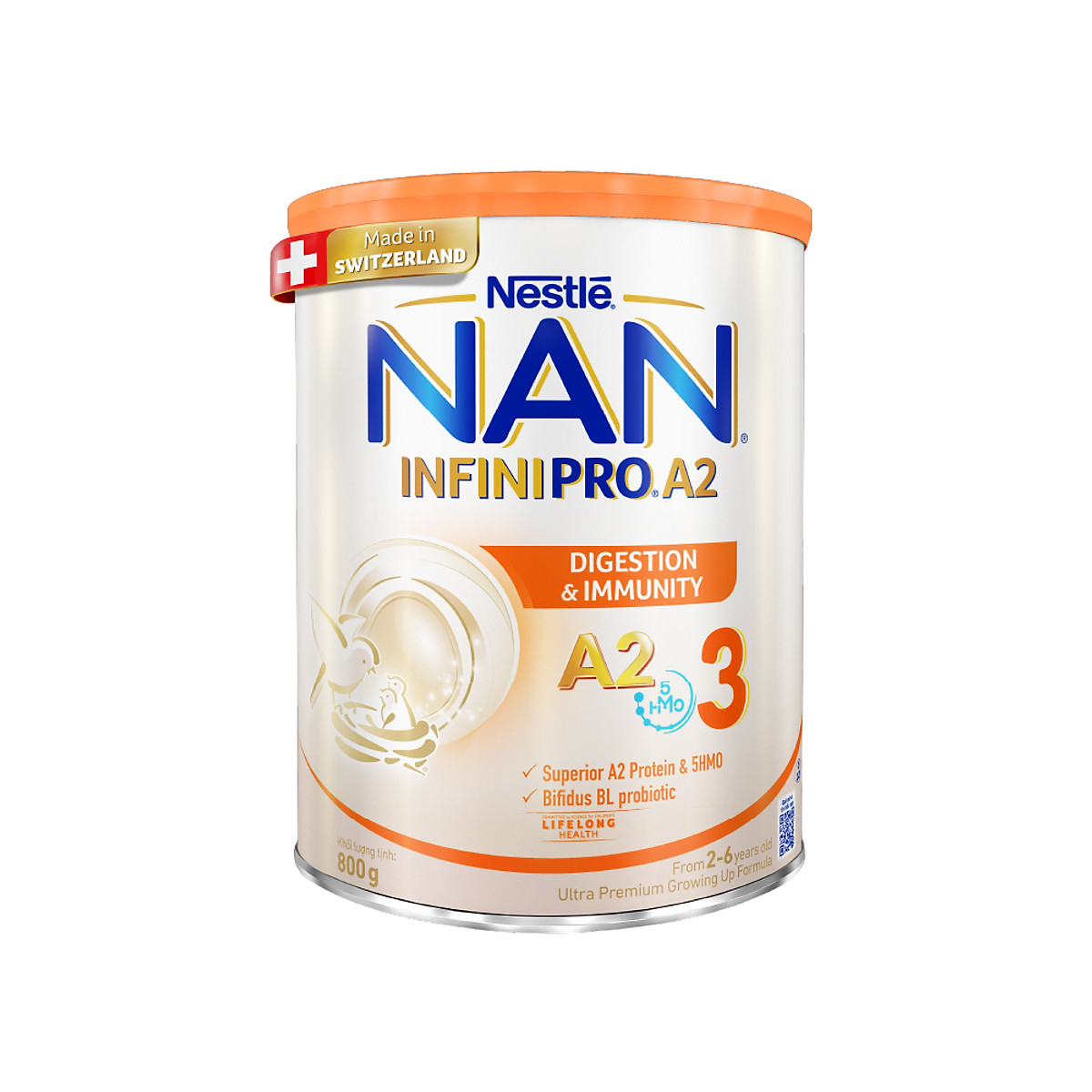 Sữa bột NAN INFINIPRO A2 800g Thụy Sĩ 3 với đạm quý A2 tiêu hóa tốt sau 7 ngày và 5HMO tăng cường đề kháng​ (2 - 6 tuổi)