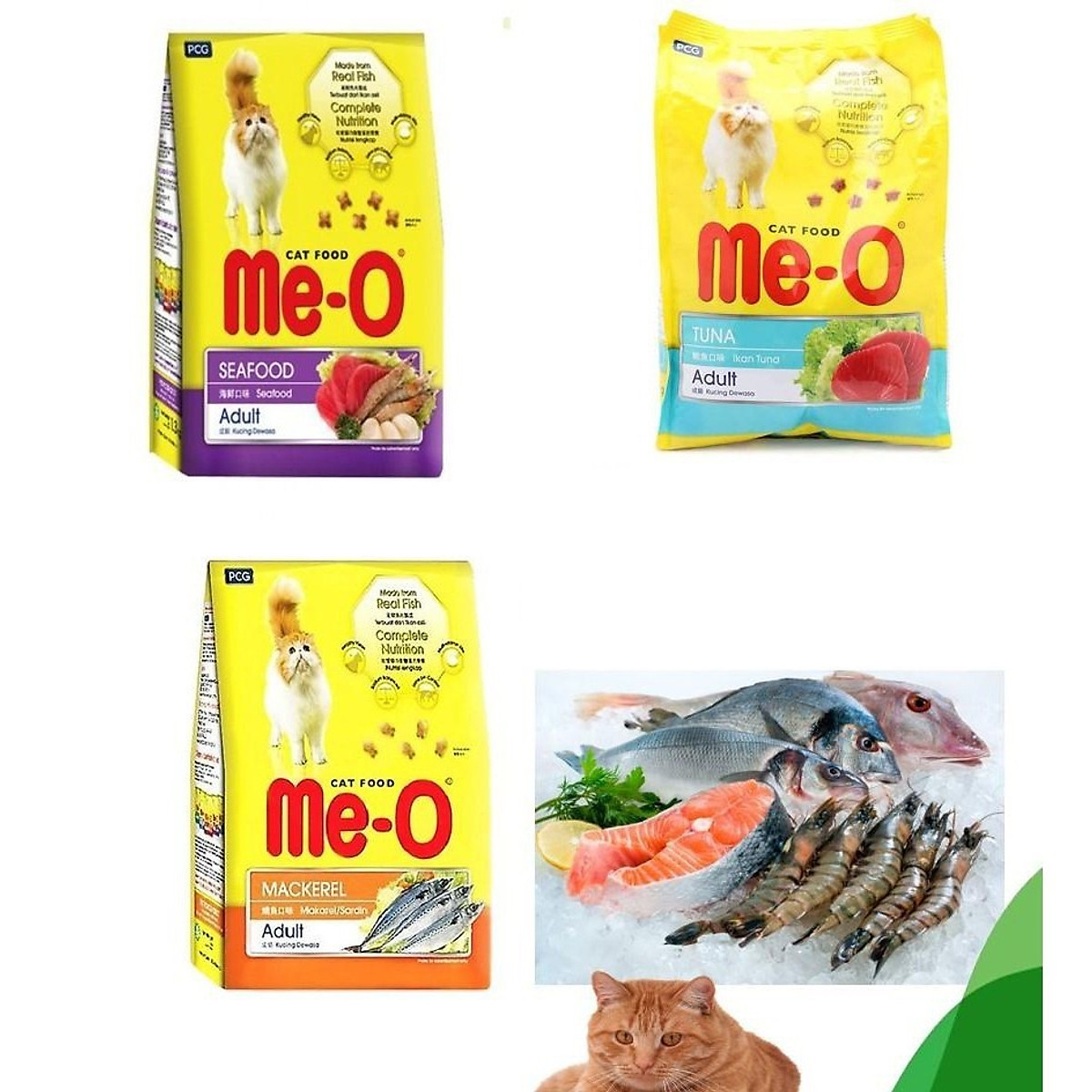 Thức ăn hạt khô cho mèo trưởng thành Me-O vị cá ngừ, hải sản gói 350g - 1,2kg