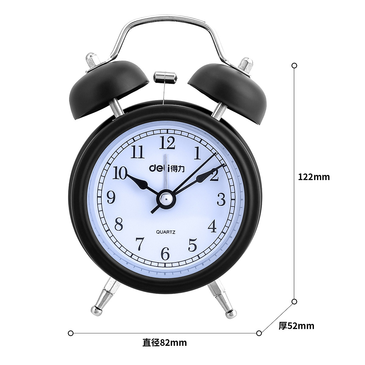Đồng Hồ Báo Thức Dạ Quang Deli - Khung Thép Không Gỉ - 9024