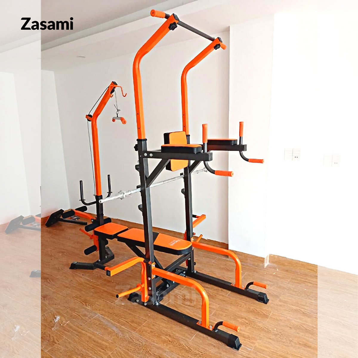 Giàn tạ đa năng kết hợp xà đơn xà kép Zasami 8215 - Kèm 50kg tạ gang, đòn 1m5 - tặng bộ tạ đeo chân