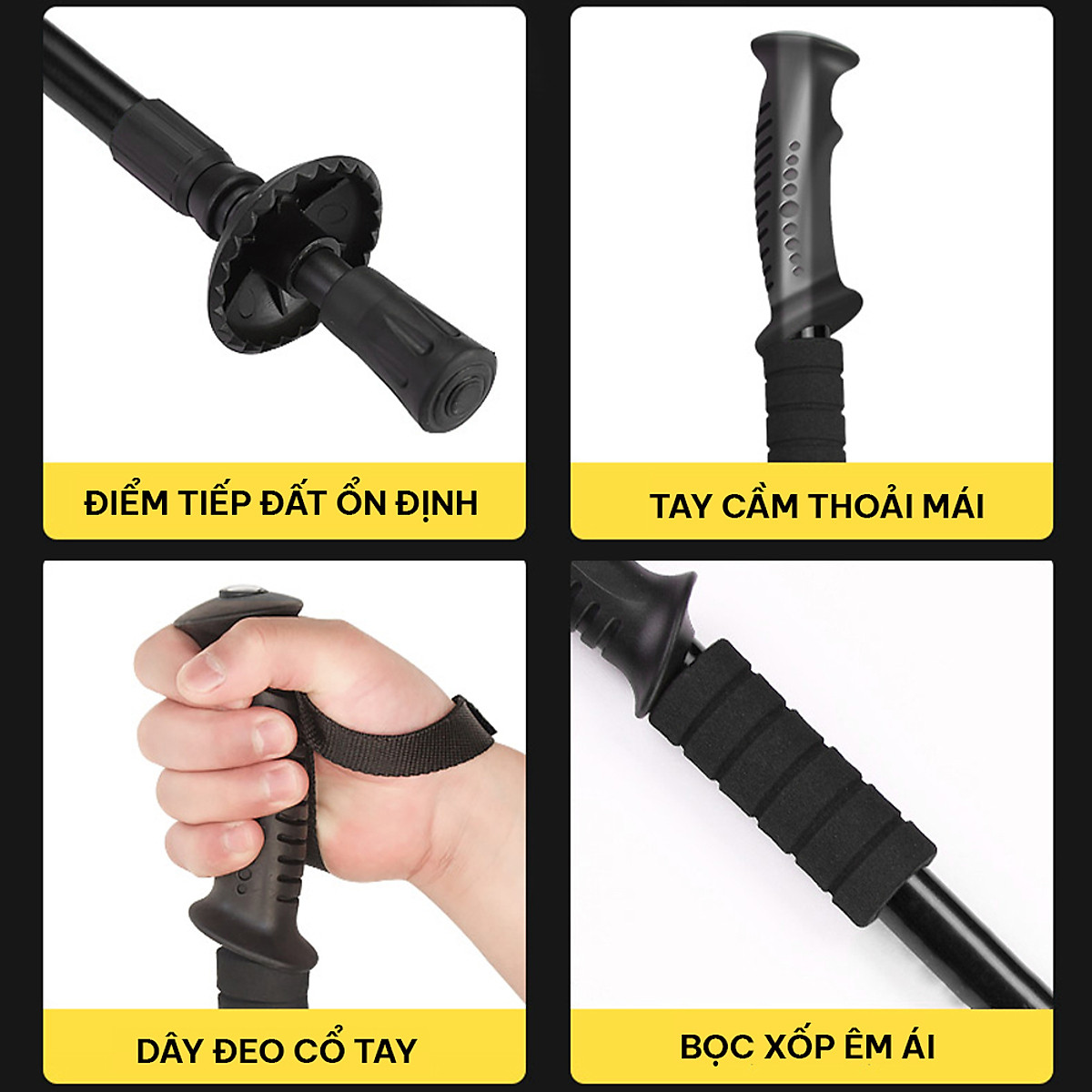 Gậy leo núi, gậy trekking GoodFit chính hãng gấp khúc dùng du lịch, phượt, dã ngoại GF03E