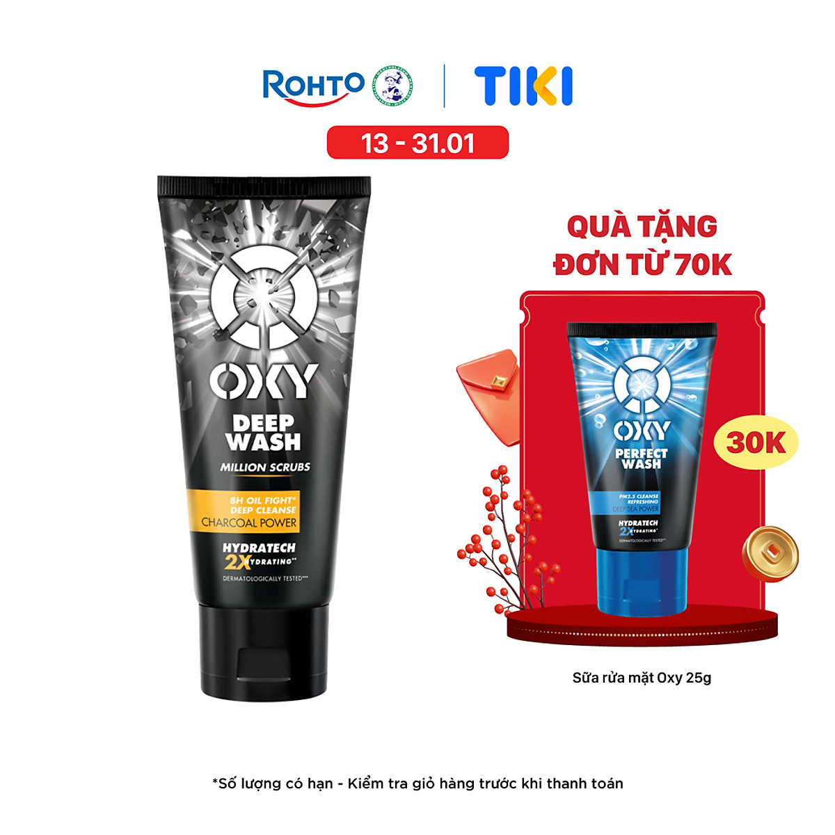 Sữa rửa mặt cho nam Oxy sạch sâu giảm nhờn dạng kem có hạt massage Oxy Deep Wash 100g