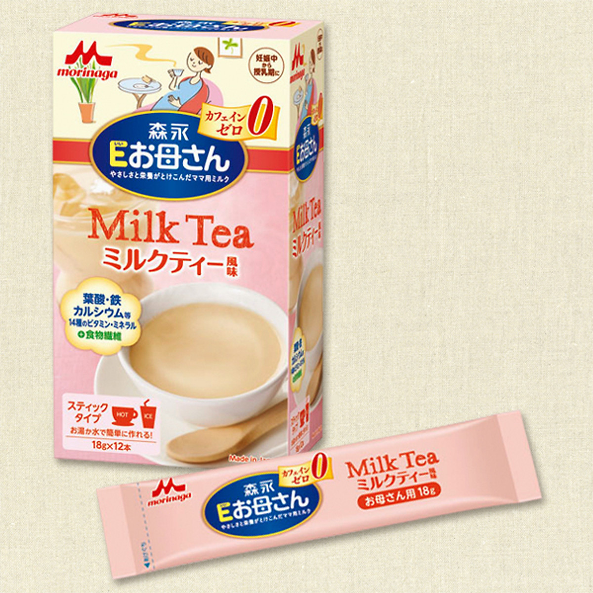 Sữa bầu Morinaga vị trà sữa nội địa Nhật - Tặng túi zip 5 kẹo mật ong Senjaku