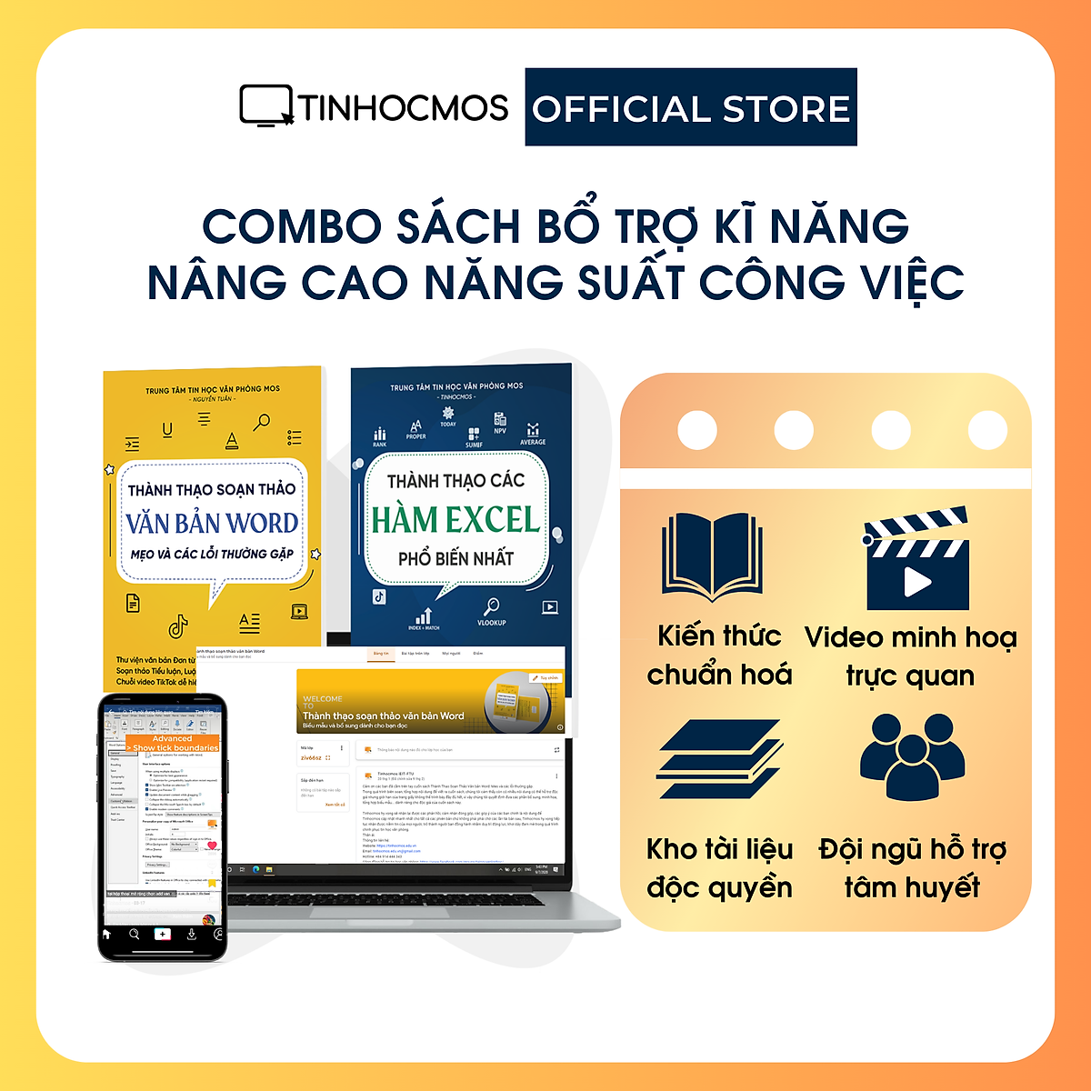 Combo 2 Sách Thành thạo Tin học văn phòng: Thành thạo Hàm Excel phổ biến nhất + Thành thạo Soạn thảo văn bản Word - Mẹo xử lý lỗi Word Excel trong công việc - tinhocmos