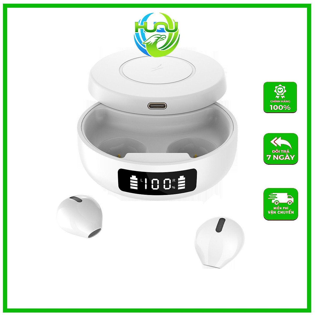 Tai Nghe Nhét Tai Đa Năng HuQu HQ-ProX6 Kiêm Sạc Không Dây Cho Điện Thoại Di Động -Hàng Chính Hãng