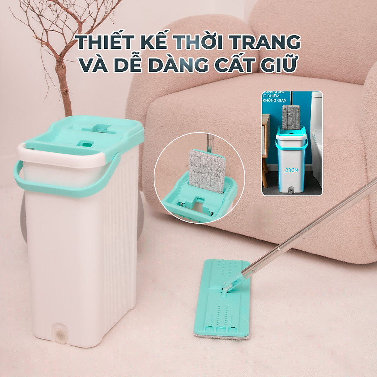 Bộ Lau Nhà MyJae Đài Loan Sợi Fiber Xoay 360 Độ Thông Minh 125cm