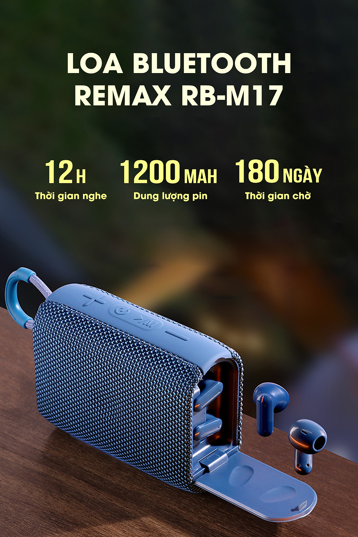 Loa bluetooth mini Remax RB M17 Loa nghe nhạc không dây kèm tai nghe bluetooth pin trâu hỗ trợ thẻ nhớ TF USB cổng AUX - Hàng Chính Hãng Remax Bảo Hành 12 Tháng