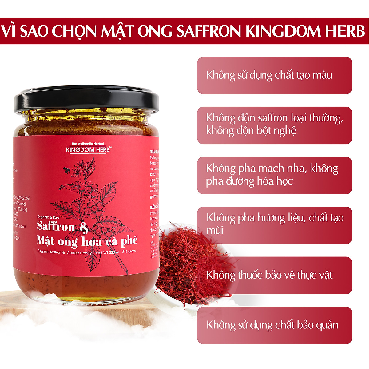 Saffron ngâm mật ong Kingdom Herb chính hãng thượng hạng hộp 311g