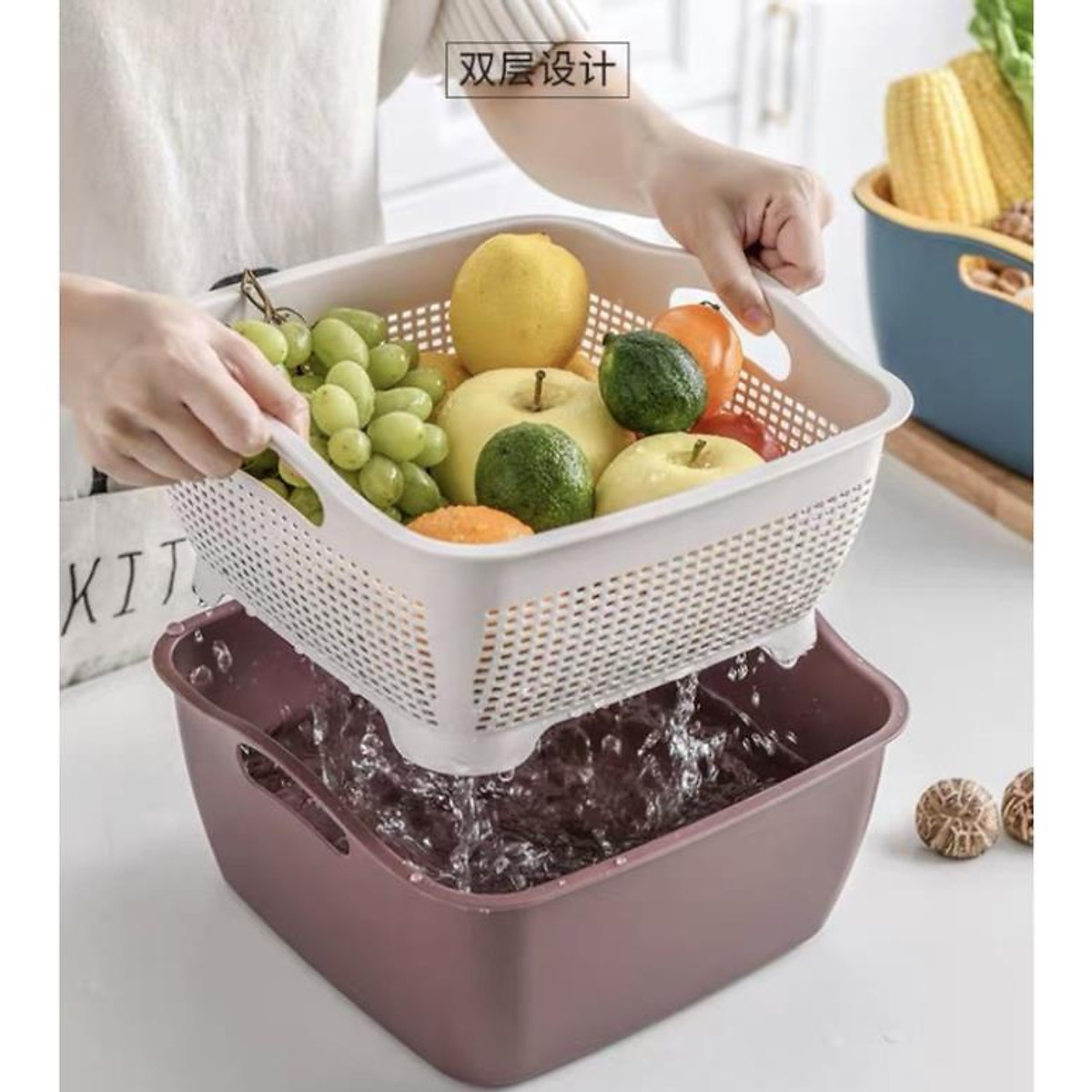Mua rổ nhựa 2 lớp hình vuông ,rổ đựng rau củ quả hàng xuất Nhật cao cấp ...
