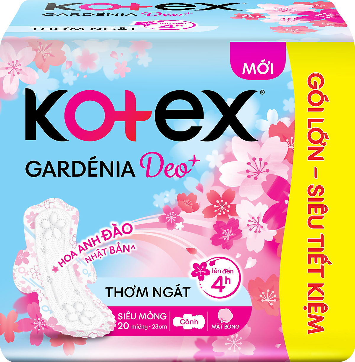 Combo 2 gói băng vệ sinh Gardenia Deo+ - Hoa Anh Đào siêu mỏng cánh 23cm (20 miếng/gói)