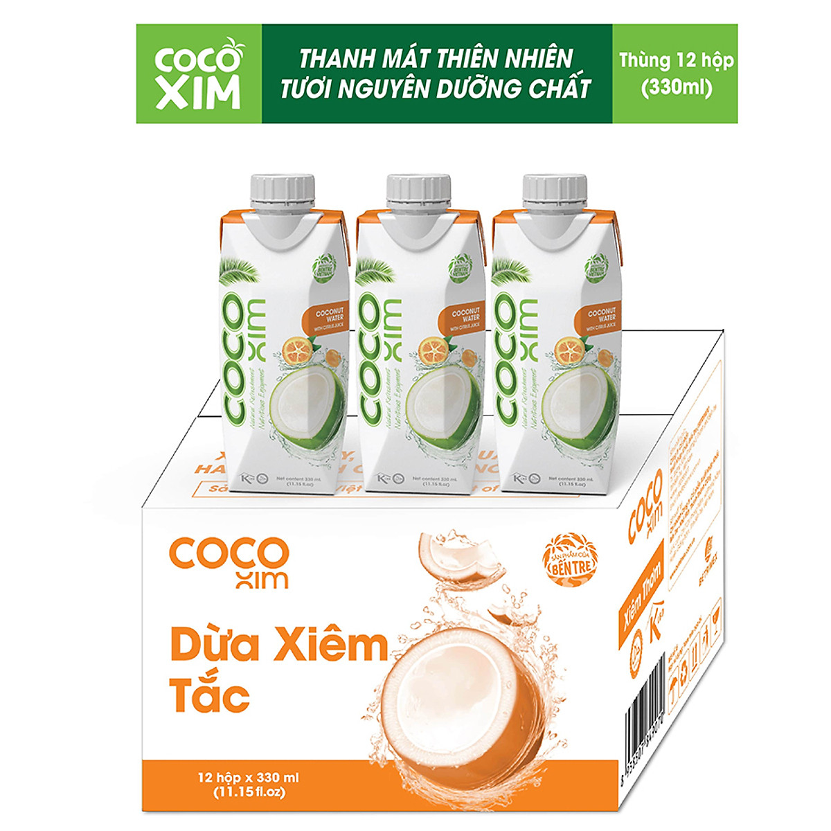 Thùng 12 Hộp Nước Dừa Cocoxim Tắc (330ml x12 Hộp)