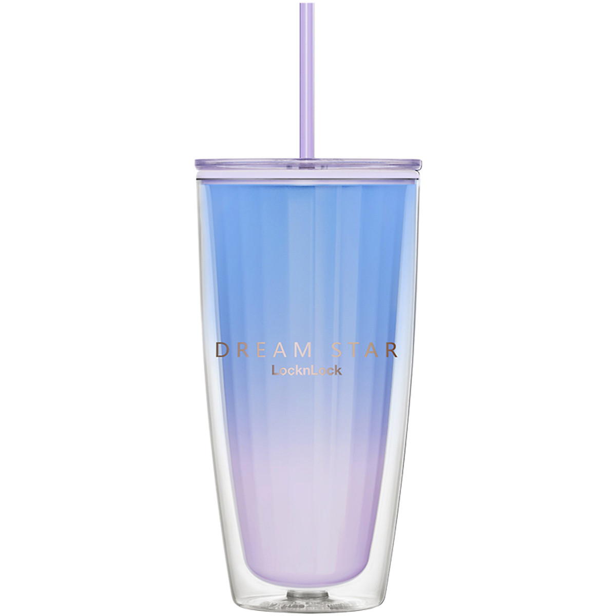Ly nhựa 2 lớp LocknLock kèm ống hút Dream star Double wall cold cup 750ml HAP522