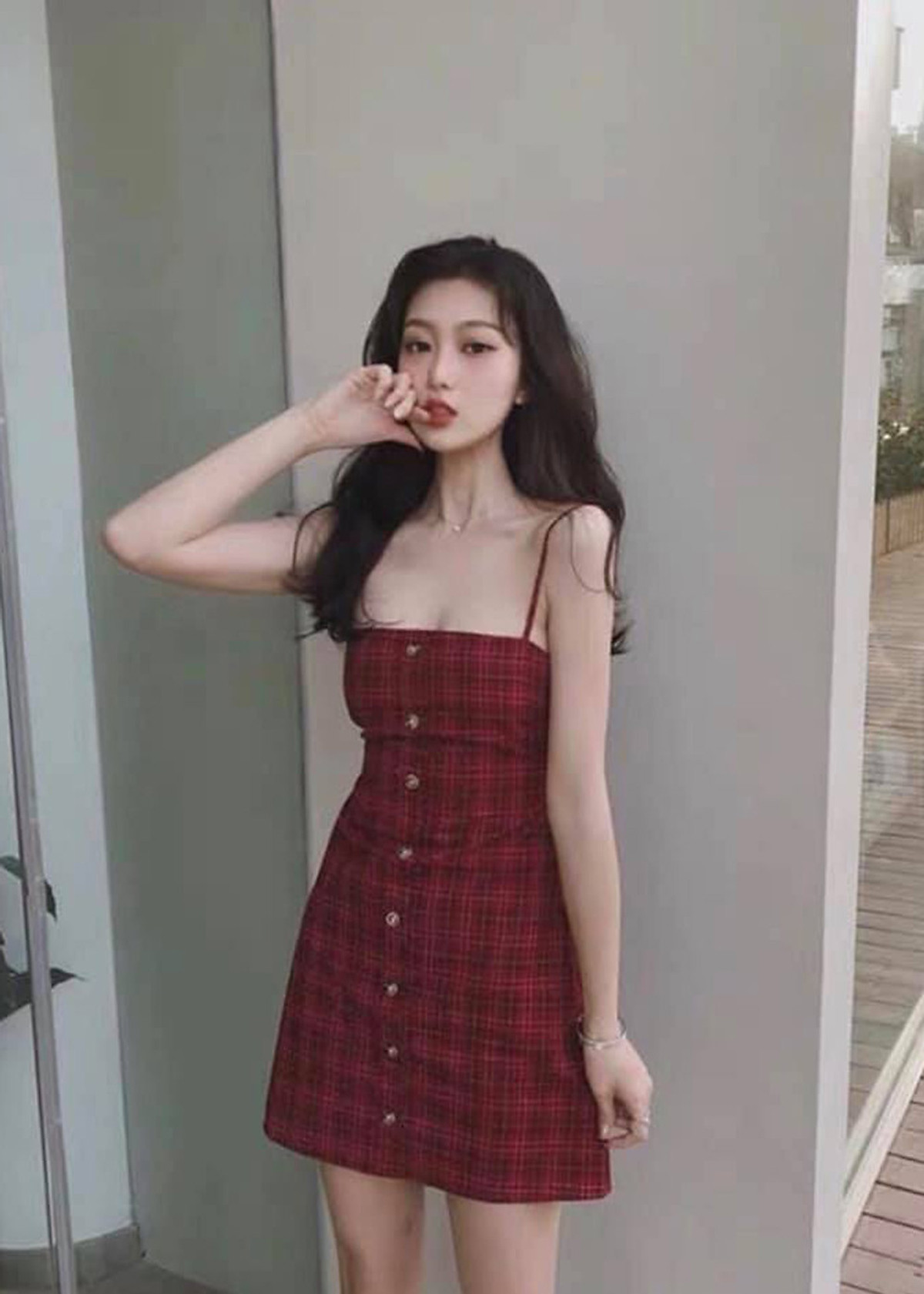 Váy 2 dây kẻ nơ lưng phong cách ulzzang  Đầm dáng xoè 2 dây kẻ đỏ